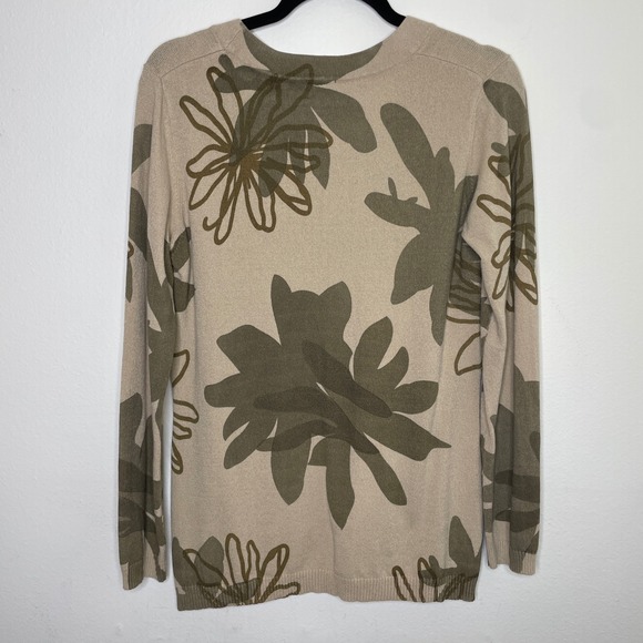 Chicos Floral Embroidered Sweater Womens Size M Tan Olive Green Scoop Neck - Picture 4 of 7